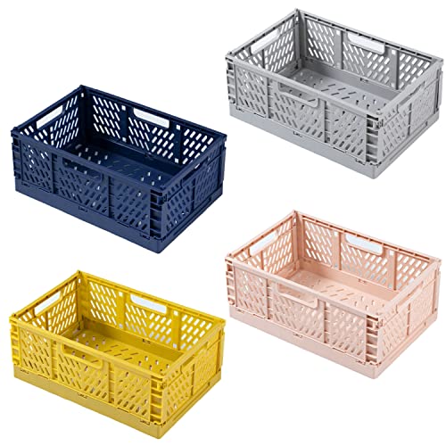 EURXLQ 4 Stück Klappbox,31×20×12cm Klappkiste Körbe Aufbewahrung Zusammenklappbarer Tragbar Aufbewahrunskisten Bunt aufbewahrungskiste Geeignet für Küche,Bad,Büro,Schlafzimmer,Klassenzimmer,Schrank von EURXLQ