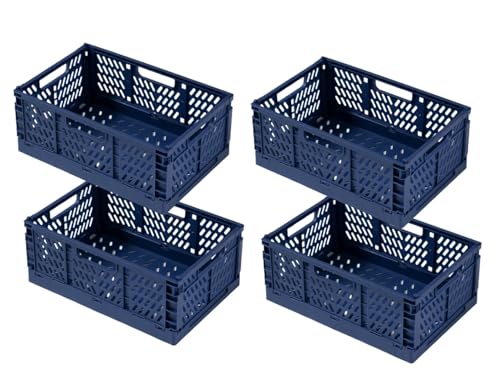 EURXLQ 4 Stück Blau Klappbox 43×29×17cm,Klappkiste Körbe Aufbewahrung Zusammenklappbarer Tragbar Aufbewahrunskisten Bunt aufbewahrungskiste Geeignet für Küche,Bad,Büro,Schlafzimmer von EURXLQ