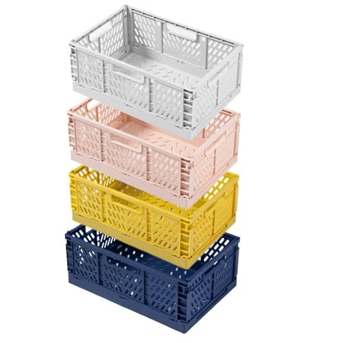 EURXLQ 4 Stücke Klappbox mit Griff 43×29×17cm,Groß Faltbar Stabil Klappkiste Plastik, Stapelbar Klappkorb Kunststoff Aufbewahrungskorb für Küche Badezimmer Büro Kinderzimmer Schlafzimmer von EURXLQ