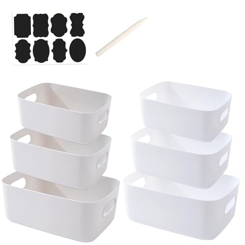 EURXLQ 6 Aufbewahrungsbox Kunststoff Aufbewahrungskorb mit Griffen Weiß+Grau(30cm+25cm+20cm) 2pack,Badezimmer Organizer Küchenschrank Organizer Box Körbe Aufbewahrung Kunststoffbox für Regal von EURXLQ