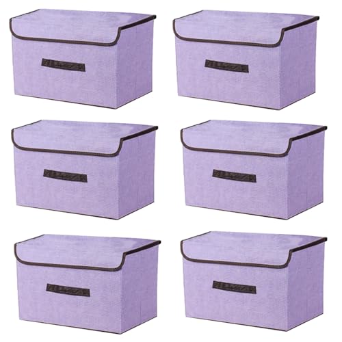 EURXLQ 6 Lila Faltbare Aufbewahrungsbox mit Deckel 36×23×24 cm,Leinen Stoff Faltbare Lagerung Bin mit Flip-Top-Deckel & Griffe,Kleidung Decke Box für Haus,Kleiderschrank EURXLQ 6 Lila Faltbare Aufbewahrungsbox mit Deckel 36×23×24 cm,Leinen Stoff Faltbare Lagerung Bin mit Flip-Top-Deckel & Griffe,Kleidung Decke Box für Haus,Kleiderschrank von EURXLQ
