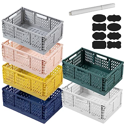 EURXLQ 6 Stück Klappbox,25×17×10cm Klappkiste Körbe Aufbewahrung Zusammenklappbarer Tragbar Aufbewahrunskisten Bunt aufbewahrungskiste Geeignet für Küche,Bad,Büro,Schlafzimmer,Klassenzimmer,Schrank von EURXLQ