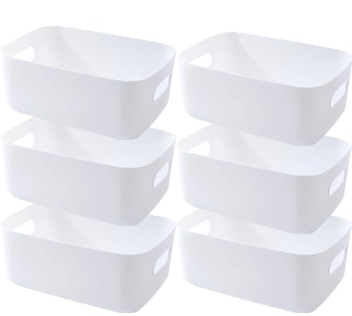 EURXLQ 6 stück Weiß Aufbewahrungsbox Kunststoff Aufbewahrungskorb mit Griffen 25×17×10cm,Badezimmer Organizer Küchenschrank Organizer Box Körbe Aufbewahrung Kunststoffbox für Regal von EURXLQ