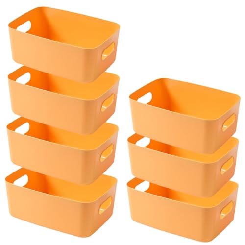 EURXLQ 7 Gelb Orange Aufbewahrungsbox Kunststoff Aufbewahrungskorb mit Griffen 30×20×12cm,Badezimmer Organizer Küchenschrank Organizer Box Körbe Aufbewahrung Kunststoffbox für Regal Kunststoffbox von EURXLQ