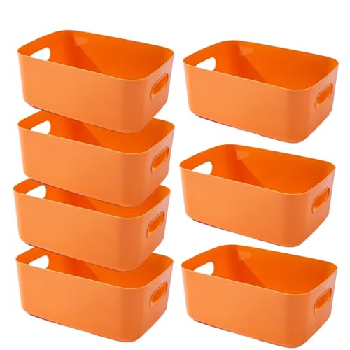 EURXLQ 7 Orange Aufbewahrungsbox Kunststoff Aufbewahrungskorb mit Griffen 20×15×7cm,Badezimmer Organizer Küchenschrank Organizer Box Körbe Aufbewahrung Kunststoffbox für Regal Kunststoffbox von EURXLQ