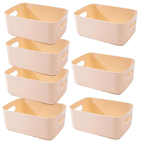 EURXLQ 7 Stück Aufbewahrungsbox Kunststoff Aufbewahrungskorb mit Griffen Beige 30×20×12 cm Eingedicktes Badezimmer Organizer Küchenschrank Körbe Aufbewahrung Kunststoffbox für Badezimmer Küche von EURXLQ