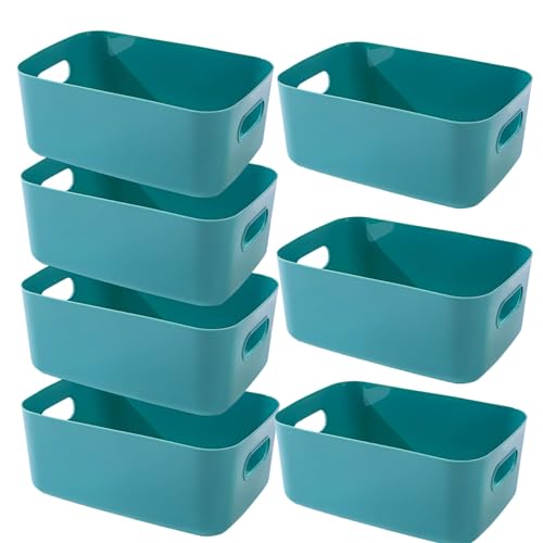 EURXLQ 7 Stück Aufbewahrungsbox Kunststoff Aufbewahrungskorb mit Griffen Eingedicktes Badezimmer Organizer Küchenschrank Körbe Aufbewahrung Kunststoffbox für Badezimmer Küche (Grün, 20×15×7 cm) von EURXLQ