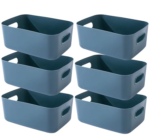 EURXLQ Aufbewahrungsbox Kunststoff Aufbewahrungskorb mit Griffen,Badezimmer Organizer Küchenschrank Organizer Box Körbe Aufbewahrung Kunststoffbox für Regal (Blau, 20×14.7×7cm/6 stück) von EURXLQ