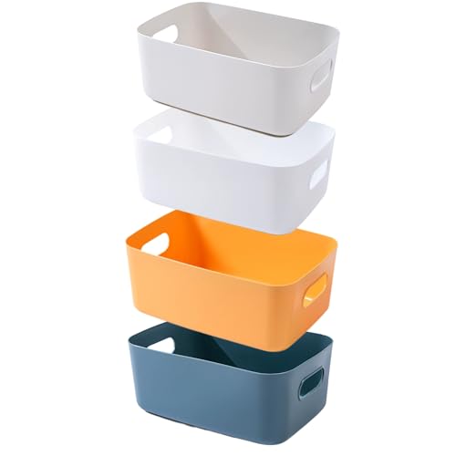 EURXLQ 4 Stück Aufbewahrungsbox Kunststoff Aufbewahrungskorb mit Griffen Eingedicktes Badezimmer Organizer Küchenschrank Körbe Aufbewahrung Kunststoffbox für Badezimmer Küche (Farbig, 30×20×12 cm) von EURXLQ