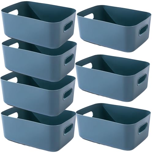 EURXLQ 7 Pack Blau Aufbewahrungsbox Kunststoff Aufbewahrungskorb mit Griffen 30×20×12cm,Badezimmer Organizer Küchenschrank Organizer Box Körbe Aufbewahrung Kunststoffbox für Regal Kunststoffbox von EURXLQ