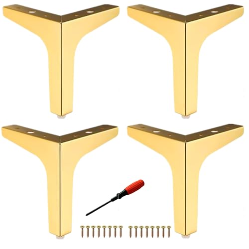 EURXLQ Möbelfüße Metall,Schrankfüsse,Schrankfüße,TV Lowboard Möbelfüsse,Schrankfüße für Schrank,TV-Schränke,Schubladen,Nachttisch,mit Schrauben,Schraubendreher (13cm/4 pcs, Gold) von EURXLQ