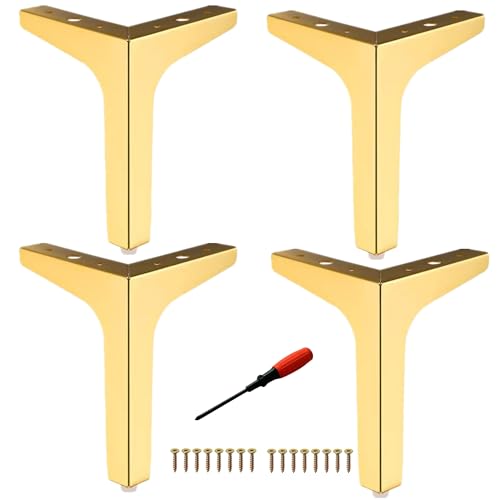 EURXLQ Möbelfüße Metall,Schrankfüsse,Schrankfüße,TV Lowboard Möbelfüsse,Schrankfüße für Schrank,TV-Schränke,Schubladen,Nachttisch,mit Schrauben,Schraubendreher (15cm/4 pcs, Gold) von EURXLQ