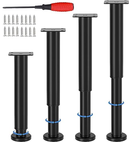 EURXLQ 4 Schwarz Verstellbare Möbelfüße 25-42cm,Tischbeine Metall Füße für Möbel,rutschfest,Rostbeständig,Einstellbare Höhe von 17cm Tragfähigkeit 800kg,Möbelfüße Höhenverstellbar,Schrankfüsse von EURXLQ