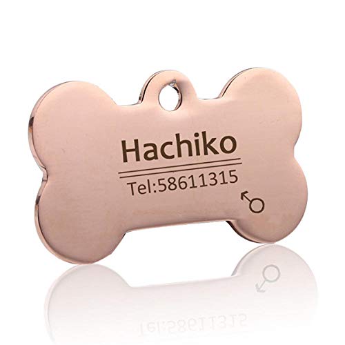 Edelstahl-Hundemarke für Hundehalsbandzubehör individuelle Haustier-Identifikationsmarke personalisierte Hundegravur-Roségold-S. von EUSFIYY