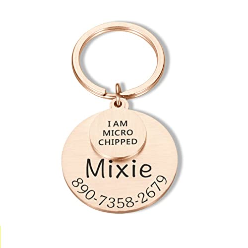 Personalisierte Hund Katze ID Tag Ich bin Mikrochip Hund Name Nummer Tag Edelstahl Haustier ID Tag Hundehalsband ID Tag Gravur,Roségold von EUSFIYY