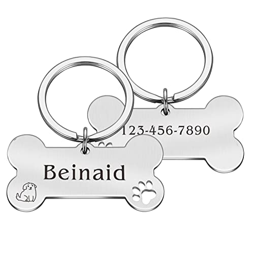 Pet ID Tags Personalized Necklace Custom Tag Bone Dog Accessories Engraved Dog Cat Name Tags Pet Collar ID Tags,Silver,L 50.00 x 28.00mm von EUSFIYY