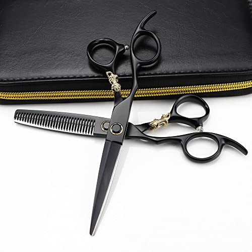 EUTYRG Haarschneideschere, 6 Zoll, professionell, Japan 440c, Linkshänder-Schere, goldene Tiger-Dekoration, Haarschere, Friseurschere, Haarschnitt, Effilierschere, Friseurschere, Haarschneiden (Set von EUTYRG