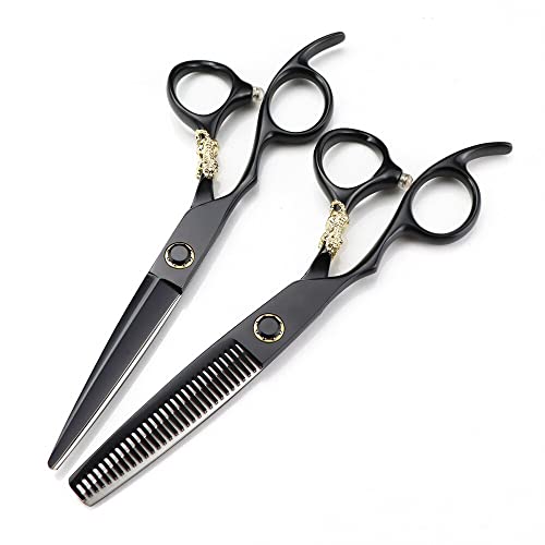 EUTYRG Haarschneideschere, 6 Zoll, professionelle Japan 440c-Linkshänderschere, goldene Tiger-Dekoration, Haarschere, Friseurschere, Haarschnitt, Effilierschere, Friseurschere, Haarschneiden (Set Q von EUTYRG