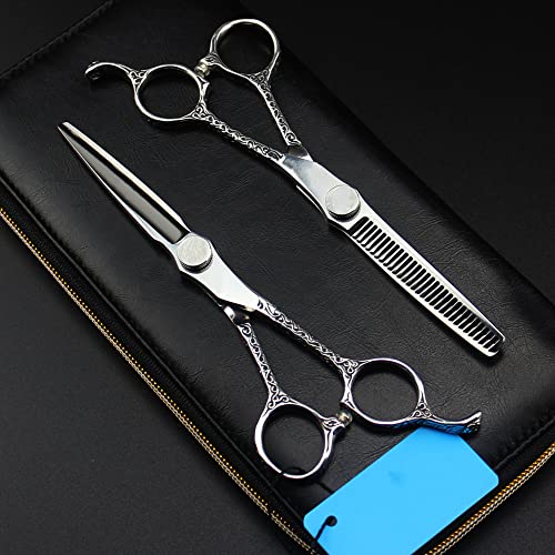 EUTYRG Haarschneideschere, 6 Zoll, professionelle Schere aus Japan440c-Stahl, Durchbrochene Haarschere, zum Schneiden von Friseurhaaren, zum Ausdünnen von Haaren, Friseurschere (Set mit Tasche Q) von EUTYRG