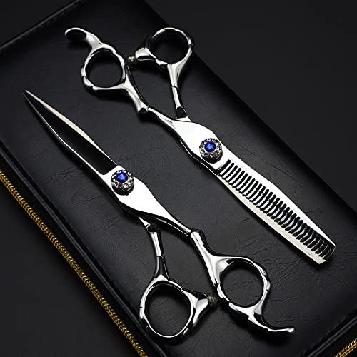 EUTYRG Haarschneideschere, 6 Zoll, professionelle Schere aus japanischem 440c-Stahl, silberfarben, Haarschere, Effilierschere für den Haarschnitt, Friseurschere (Cu (Set mit Tasche Q) von EUTYRG
