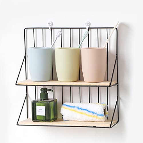 EUTYRG Schweberegale, Wandregal, Schlafzimmer, schmiedeeisernes Bücherregal, Küche, doppellagig, kleines Lagerregal, Ba (schwarz, 31 x 10,5 x 31 cm) von EUTYRG