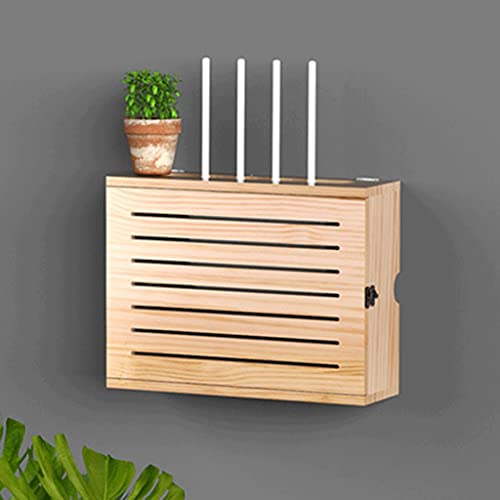 EUTYRG Storage Racks WiFi Wireless Router Storage Box Solid Wood Multimedia Decorative Wire Storage Boxes Wall Mount (Wood Color 50cm) von EUTYRG