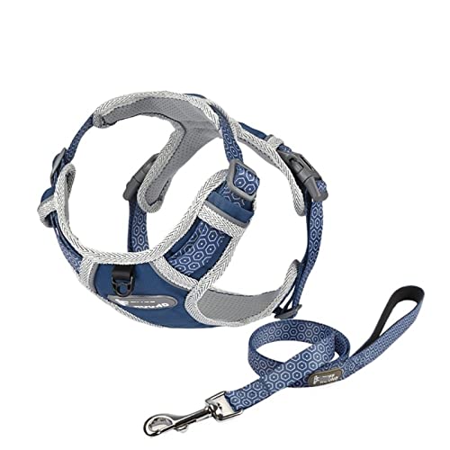 Haustier-Hundegeschirr, Hundegeschirr, kein Ziehen, reflektierendes Hundewestengeschirr, verstellbar, atmungsaktiv, Haustiergeschirr für kleine und mittelgroße Hunde (blaues Set XL) von EUTYRG