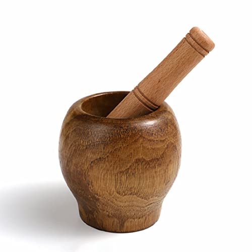 Mörser- und Stößel-Set aus Holz – manuelle Mühle für Knoblauch, Getreide und Kräuter – perfekt für Guacamole, Salsa und mehr von EUTYRG