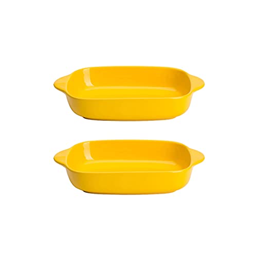 EUXHTYWP Ofen-Backformen, 2 Stück, kleine rechteckige Keramik-Backformen mit Griff for den Ofen, Keramik-Backform, Lasagne-Auflaufform, individuelles Backgeschirr, 22,4 cm(Yellow) von EUXHTYWP
