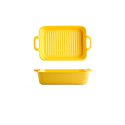 EUXHTYWP Ofen-Backformen, Keramik-Backform, rechteckig, mit Griff for den Ofen, Lasagne-Auflaufform, individuelles Backgeschirr(Yellow) von EUXHTYWP