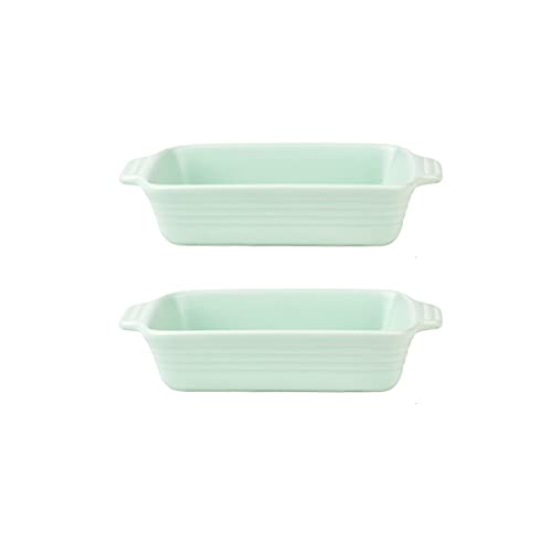 EUXHTYWP Ofenbackformen, Keramik-Backformen-Set, 2 Stück, rechteckige Backformen, Ofenform, Serviergeschirr-Set for Tapas, Auflauf, Braten, Kochgeschirr for den Ofen(Green,M) von EUXHTYWP