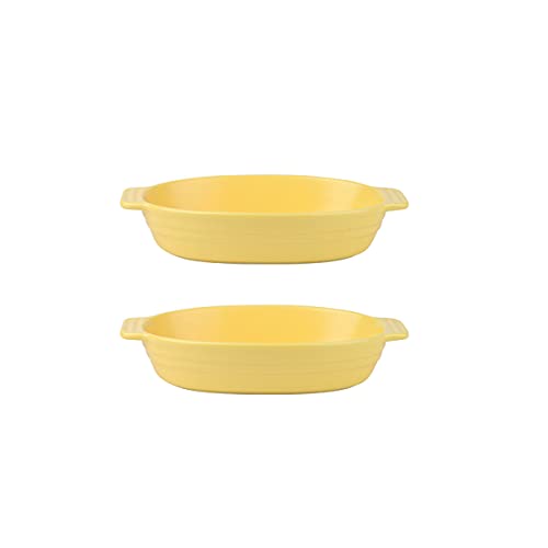 EUXHTYWP Ofenbackformen, Keramik-Backformen-Set, 2 Stück, rechteckige Backformen, Ofenform, Serviergeschirr-Set for Tapas, Auflauf, Braten, Kochgeschirr for den Ofen(Yellow,L) von EUXHTYWP