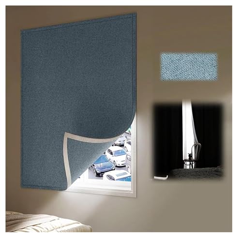 Fenster-Isolierset, selbstklebende Thermo-Fensterabdeckung, Verdunkelungsvorhang in Leinenoptik, Baumwollvorhänge im Landhausstil for Wohnzimmer, Schlafzimmer(Blue,Width 90cm*Height 200cm) von EUXHTYWP
