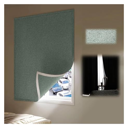 Fenster-Isolierset, selbstklebende Thermo-Fensterabdeckung, Verdunkelungsvorhang in Leinenoptik, Baumwollvorhänge im Landhausstil for Wohnzimmer, Schlafzimmer(Green,Width 90cm*Height 100cm) von EUXHTYWP