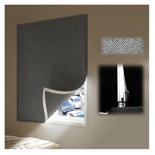 Fenster-Isolierset, selbstklebende Thermo-Fensterabdeckung, Verdunkelungsvorhang in Leinenoptik, Baumwollvorhänge im Landhausstil for Wohnzimmer, Schlafzimmer(Grey,Width 90cm*Height 100cm) von EUXHTYWP