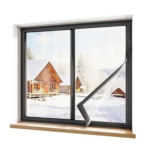 Fenster-Isolierset, transparente TPU-Fensterabdeckung, wiederverwendbar, leicht zu öffnen for Belüftung mit Klettbändern(Black,100cm*120cm) von EUXHTYWP