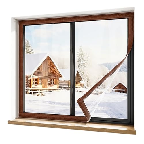 Fenster-Isolierset, transparente TPU-Fensterabdeckung, wiederverwendbar, leicht zu öffnen for Belüftung mit Klettbändern(Brown,150cm*160cm) von EUXHTYWP