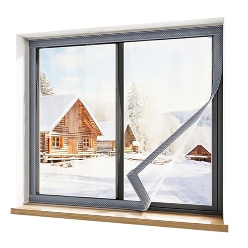 Fenster-Isolierset, transparente TPU-Fensterabdeckung, wiederverwendbar, leicht zu öffnen for Belüftung mit Klettbändern(Grey,100cm*100cm) von EUXHTYWP