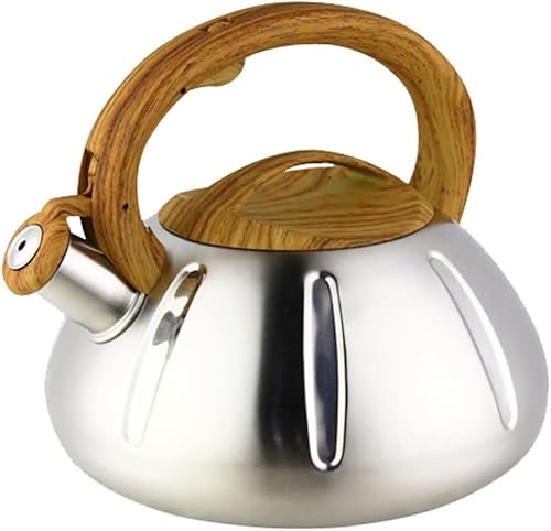 Pfeifkessel, Edelstahl-Pfeifkessel, Teekessel for den Herd, Pfeifteekanne, mit Holzgriff(2.5l) von EUXHTYWP