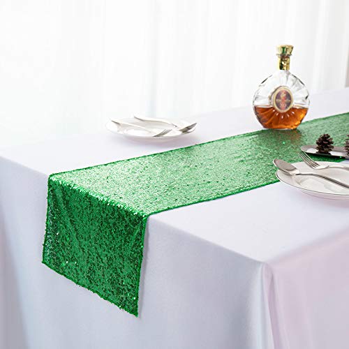 Tischläufer,Mediterran bestickter Tischläufer mit Pailletten, mehrfarbiger Anti-Falten- und verschleißfester Gypsophila-Tischdecke für die Heimdekoration - grasgrün von EUYIMOMO