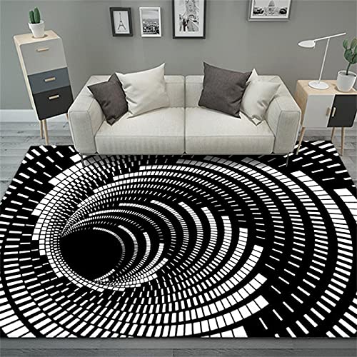 EUYXCRV 3D Vision Wohnzimmer Teppich Couchtisch Matte Schwarz-Weiß Dreidimensionaler Grafik Teppich, Kreative Schlafzimmer Nachttischdecke 80 x 120 cm von EUYXCRV