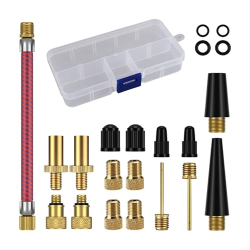 EUZUXU Fahrradventil Adapter Set, Autoventil Adapter und Französisches Ventil Adapter, Ballnadel und Kompressor Ventiladapter, Luftpumpe Adapter mit Sortierbox von EUZUXU