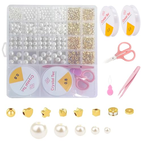 EUZUXU Perlen Weiß, Perlen zum Auffädeln Erwachsene für DIY Perlen Set, Perlenset für Weihnachten Partys Ostern Feiertage Kinder Feiertage DIY Bracelet Making Kit (24) von EUZUXU