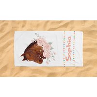 Personalisierte Kinder Strandtücher Blumen Pferd Individuelle Name Familie Sommer Geschenk von EUtshirt