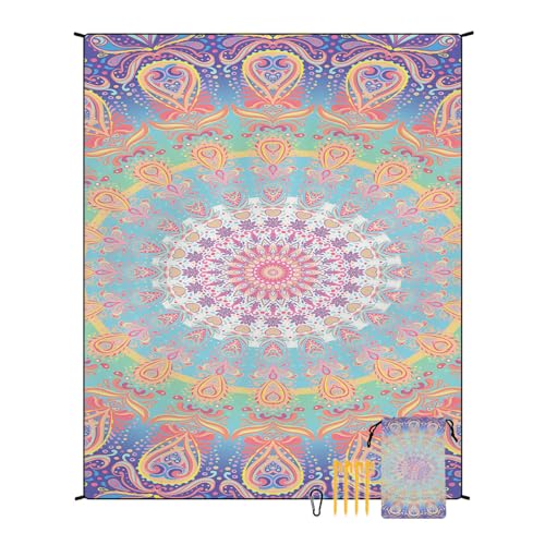 EUxrbanime Stranddecke 180 x 220 cm Sanddichte, wasserdichte Strandmatte, große Camping-Picknickdecke mit 1 Aufbewahrungstasche und 4 Befestigungsnägeln von EUxrbanime