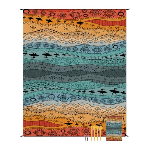 EUxrbanime Stranddecke 180 x 220 cm Sanddichte, wasserdichte Strandmatte, große Camping-Picknickdecke mit 1 Aufbewahrungstasche und 4 Befestigungsnägeln von EUxrbanime