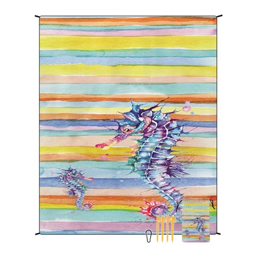 EUxrbanime Stranddecke 180 x 220 cm Sanddichte, wasserdichte Strandmatte, große Camping-Picknickdecke mit 1 Aufbewahrungstasche und 4 Befestigungsnägeln von EUxrbanime