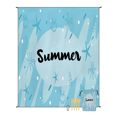 EUxrbanime Stranddecke 180 x 220 cm Sanddichte, wasserdichte Strandmatte, große Camping-Picknickdecke mit 1 Aufbewahrungstasche und 4 Befestigungsnägeln von EUxrbanime