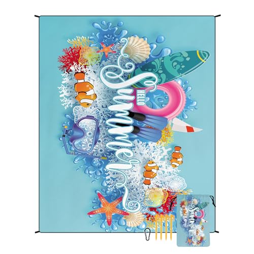 EUxrbanime Stranddecke 180 x 220 cm Sanddichte, wasserdichte Strandmatte Camping-Picknickdecke mit 1 Aufbewahrungstasche und 4 Befestigungsnägeln von EUxrbanime