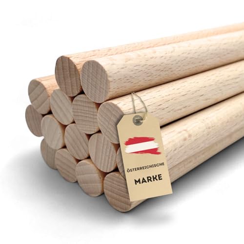 EV® Rundholz 30cm - 15 Stück mit 15mm Durchmesser - Made in Austria - Premium Holzstäbe zum Basteln, Gedrechselt aus Hochwertigem Buchenholz von EV Home Creations